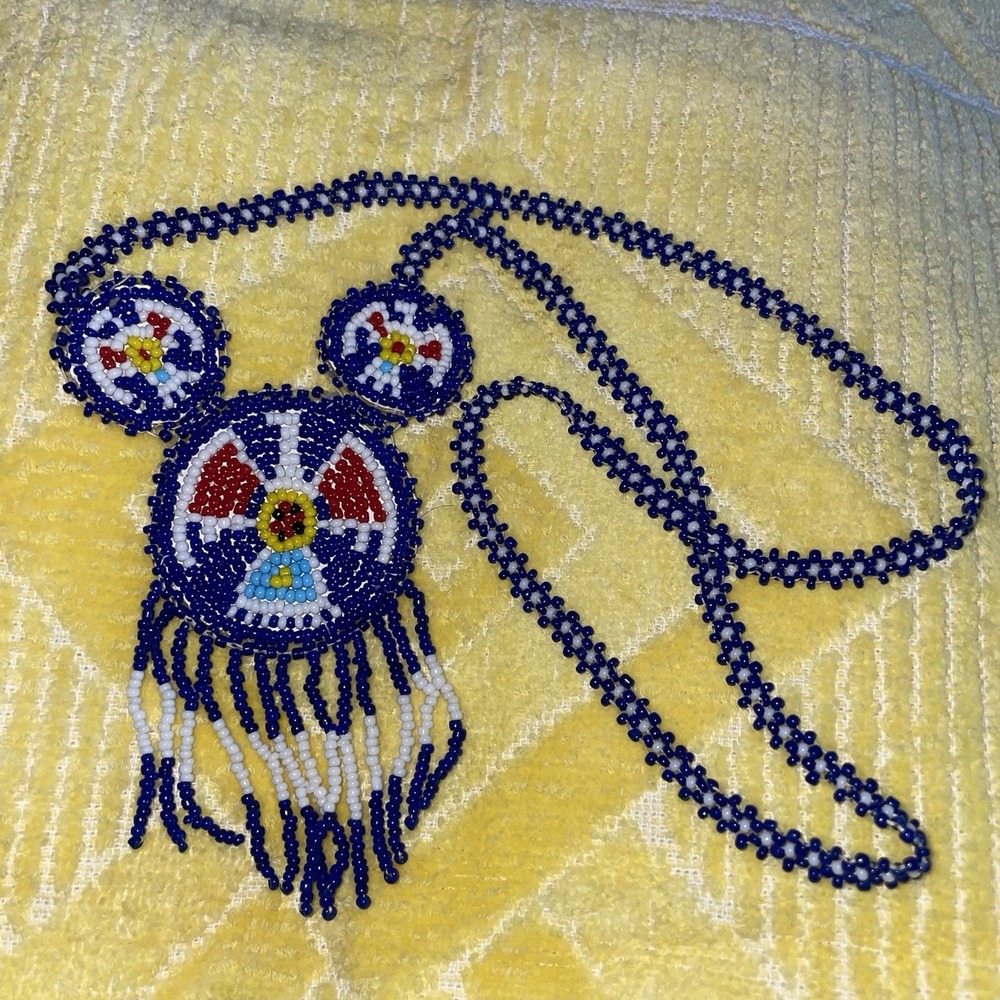 Native American Seed Bead Medallion Necklace,‎ Handcrafted Multi-Color Beads EUC